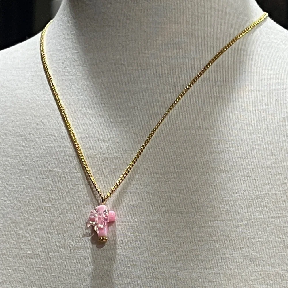 Lightweight Pink Cross with Bow Pendant Necklace